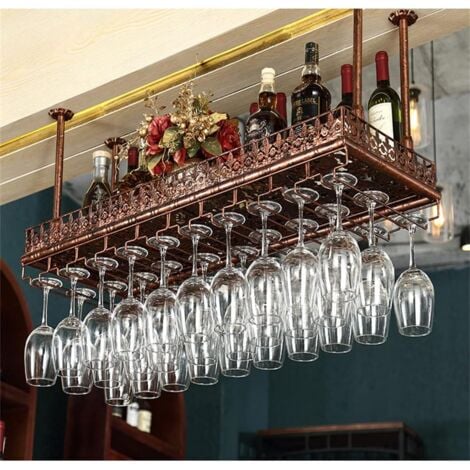 SENDERPICK Weinregal Hängendes Metallregal Höhenverstellbarer Weinglashalter 48 Flaschenhalter Aufbewahrung für Bar Weinglashalter Hängendes Metallregal Deko-Decke (35x120cm)