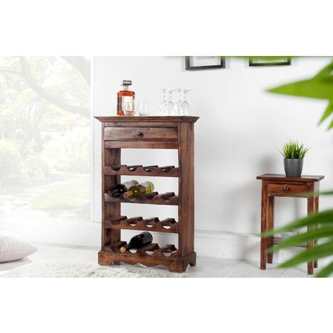 Weinregal mit Schublade Mahagoni Holz 55 x 85 x 23 cm für 16 Flaschen Weinschrank Wohnzimmer Küche Bar