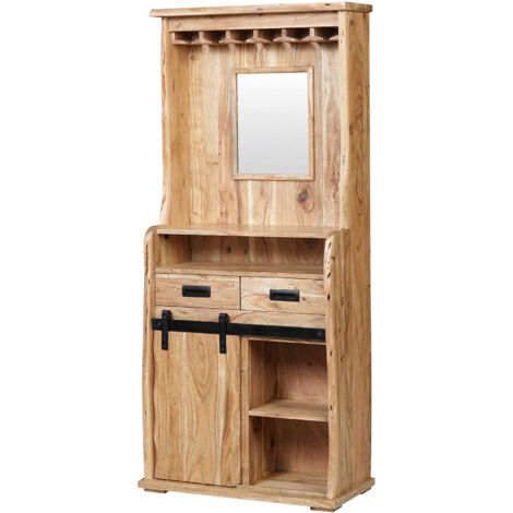 Weinschrank Baumkante 75 x 35 x 170 cm Akazienholz massiv naturfarben LIAN I