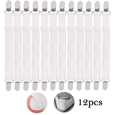 (Weiß, 12er-Pack) Elastischer Spannbettlaken-Spanner, verstellbar