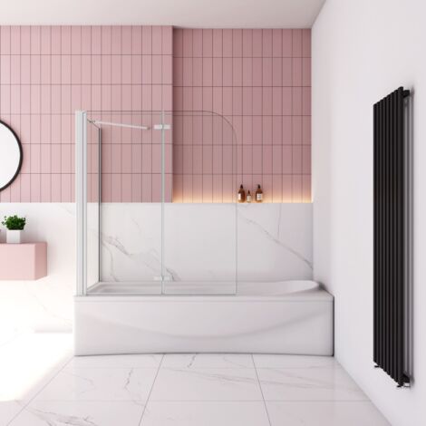 Weiß Badewanneaufsatz 120cm Faltwand mit 70cm Seitewand 6mm ESG Nanoglas für Badewanne Duschabtrennung Duschwand
