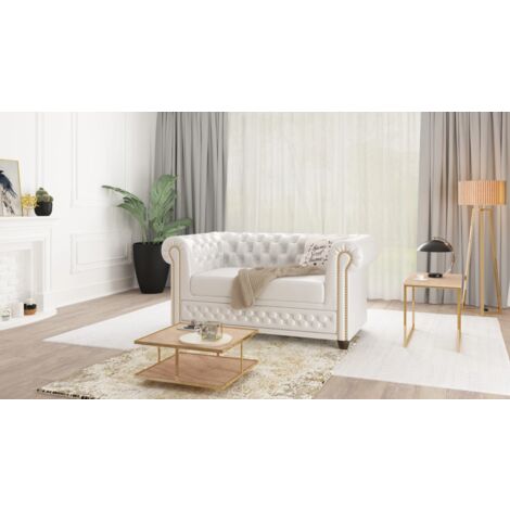Weiß Chesterfield Sofa 2-sitzer Lukas mit Schlaffunktion