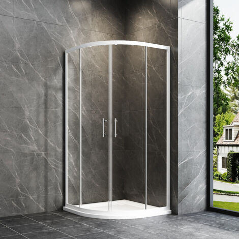 Weiß Duschkabinen 90 x 90 cm viertelkreis Schiebetür, Duschkabine Rund 90x90 cm Duschabtrennung Runddusche mit 6mm ESG Sicherheitsglas Glas Duschwand, Dusche Schiebetüren Höhe: 185cm