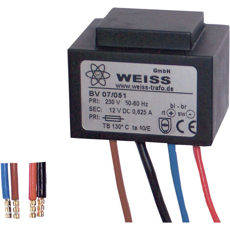 WEISS ELEKTROTECHNIK 07/052 KOMPAKTNETZTEIL TRANSFORMATOR 1 X 230 V 1 X 24 V/DC 7.50 W 312 MA