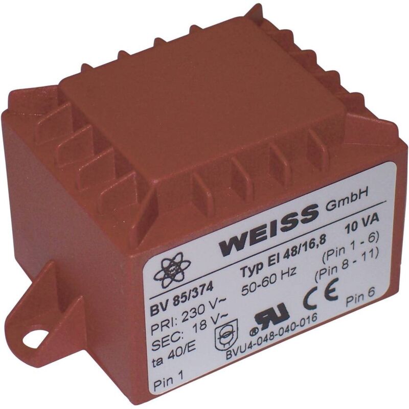 85/378 Transformateur pour circuits imprimés 1 x 230 v 2 x 12 v/ac 10 va 417 mA - Weiss Elektrotechnik