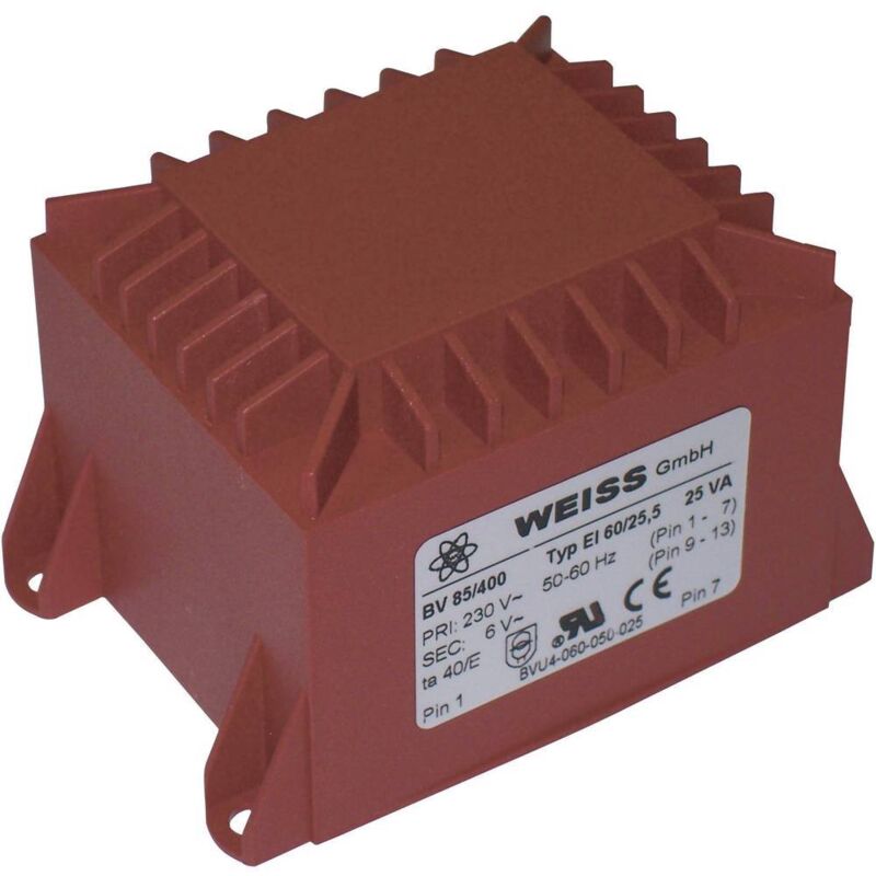 85/402 Transformateur pour circuits imprimés 1 x 230 v 1 x 12 v/ac 25 va 2083 mA - Weiss Elektrotechnik