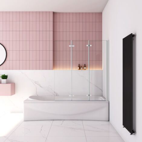 Weiß Faltwand 180° Drehbar 130x140cm Badewanneaufsatz für Badewanne 6mm ESG Duschabtrennung Duschwand