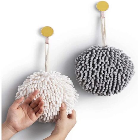 (Weiß, Grau) Set mit 2 Chenille-Handtüchern, ohne Haken, handgeformt, Mikrofaser-Badetuch, saugfähige Handtücher