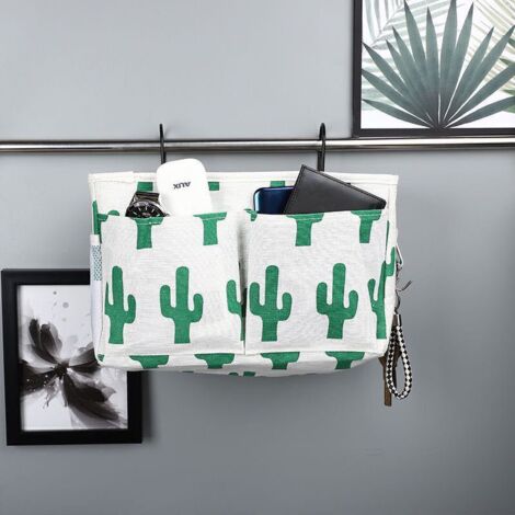 Weiß-grüne Nachttischtasche, Nachttisch-Aufbewahrungstasche, Etagenbett-Tasche, Betttaschen-Organizer, Nachttisch-Hänge-Organizer, Aufbewahrungstasche, für Handys, Bücher, Kleidung