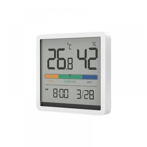 (Weiß) Hygrometer-Innenthermometer, Desktop-Digitalthermometer mit Temperatur- und Luftfeuchtigkeitsmonitor, genaues Luftfeuchtigkeitsmessgerät, Raumthermometer mit Uhr