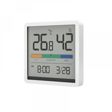 (Weiß) Innen-Hygrometer-Thermometer, digitales Tischthermometer mit Temperatur- und Feuchtigkeitsmonitor, Raumthermometer mit präzisem Feuchtigkeitsmesser und Uhr