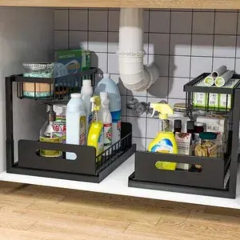 Weiß Küchen Organizer, 2 Etagen unter Waschbecken Regal, Spülschrank / Badezimmer /Schrank Organizer, Spülschrankregal,Ablageregal.