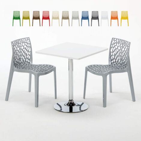 Weiß Quadratisch Tisch und 2 Stühle Farbiges Polypropylen-Innenmastenset Grand Soleil Gruvyer Cocktail