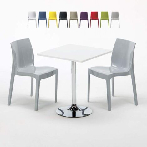Weiß Quadratisch Tisch und 2 Stühle Farbiges Polypropylen-Innenmastenset Grand Soleil Ice Cocktail