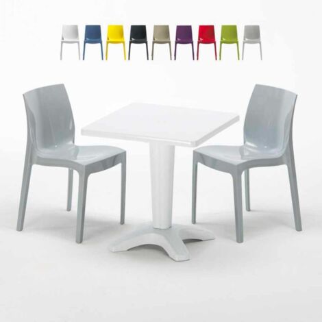 Weiß Quadratisch Tisch und 2 Stühle Farbiges Polypropylen-Innenmastenset Grand Soleil Ice Patio