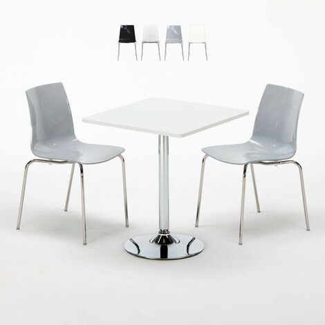 Weiß Quadratisch Tisch und 2 Stühle Farbiges Transparent Grand Soleil Lollipop Titanium