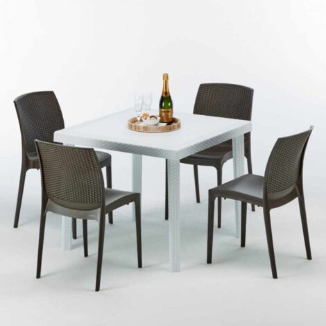 Weiß Quadratisch Tisch und 4 Stühle Farbiges Polypropylen-Außenmastenset Grand Soleil Boheme Love - Braun