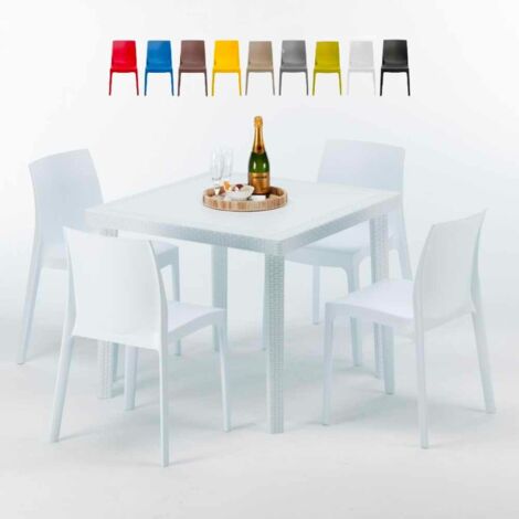 Weiß Quadratisch Tisch und 4 Stühle Farbiges Polypropylen-Außenmastenset Grand Soleil Rome Love - Weiß