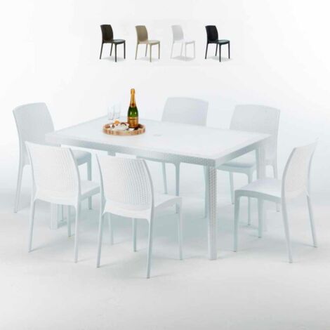 Weiß Rechteckig Tisch und 6 Stühle Farbiges Polypropylen-Außenmastenset Grand Soleil Boheme Summerlife - Weiß