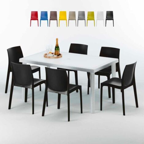 Weiß Rechteckig Tisch und 6 Stühle Farbiges Polypropylen-Außenmastenset Grand Soleil Rome Summerlife - Schwarz
