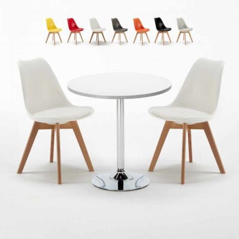 AHD AMAZING HOME DESIGN Weiß Rund Tisch und 2 Stühle Farbiges Polypropylen-Innenmastenset Nordica Long Island Farbe: Weiß