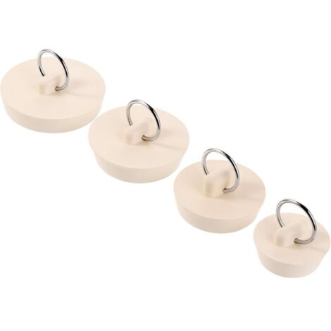 (Weiß) Set mit 4 Gummi-Spülbeckenstöpseln mit Aufhängeschlaufe für Badewanne, Küche und Badezimmer