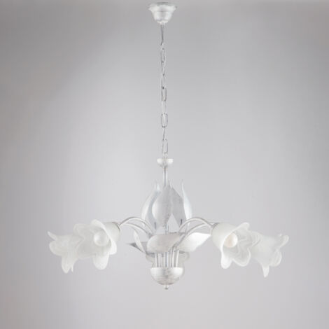 Weiß Silber Eisen Kronleuchter fünf Lichter Alabaster Weißglas 68x h43 cm