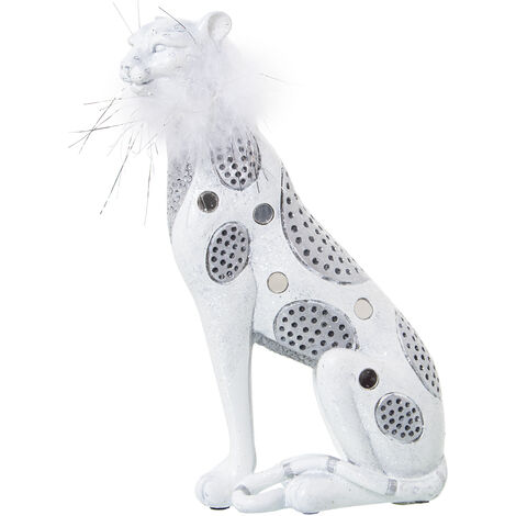 Weiß/Silber -Leopard -Figur in Harz mit künstlicher Feder 16x8x25cmpour alle Stile, um dem Haus eine Note zu verleihen