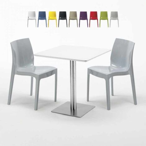 Weiß Tisch Stahlfuß Quadratisch 70x70 Bunte Stühle Ice Strawberry