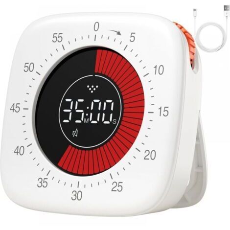 (weiß) Wiederaufladbarer visueller Timer, 60-Minuten-Countdown, zum Lernen für Kinder