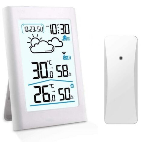 Weiße drahtlose Wetterstation, Innen-/Außenthermometer, Hygrometer, Barometer mit Sensor LE