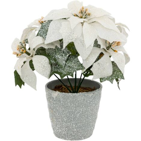 FÉÉRIC LIGHTS AND CHRISTMAS Weiße glitzernde Weihnachtssternzweige im Topf 22cm - Atmosphera créateur d'intérieur