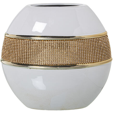 Weiße/goldene Keramikvase mit goldenem Glitzer 24x12x24cmpour Alle Stile, um dem Haus eine Note zu verleihen