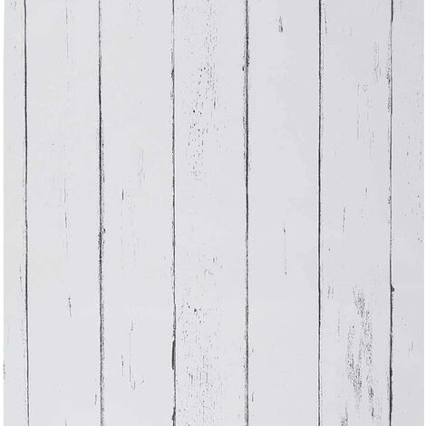 Weiße Holztapete 44 cm x 10 m Vintage-Möbel-Klebepapier, Holzmaserung, selbstklebende Vinylfolie für Schrank, Schublade, Tische, Küche, Schlafzimmer, dekorative Wand JUNJUN
