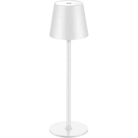 Weiße kabellose Schreibtischlampe 10 x 10 x 38 cm, 1 LED, wiederaufladbar, Touch, ideal für Restaurants, Schlafzimmer und Bars, 5200 mAh