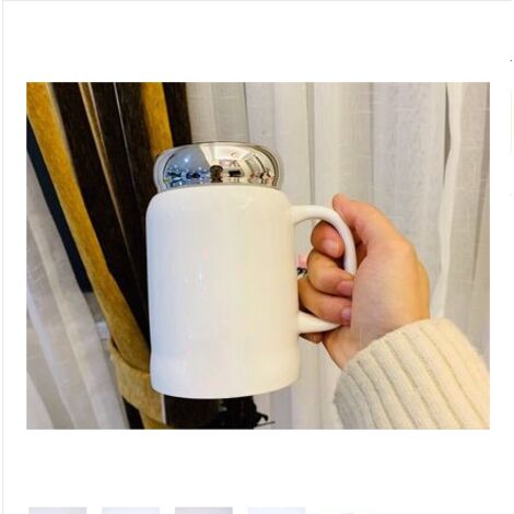 Weiße Keramiktasse, 500 ml, spiegelnd poliert, 13,5 x 7,5 cm