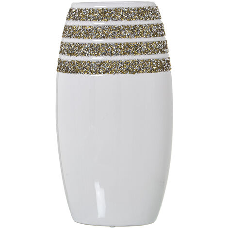 Weiße Keramikvase mit Kristalliten 19x12x35cmpour alle Stile, um dem Haus eine Note zu verleihen