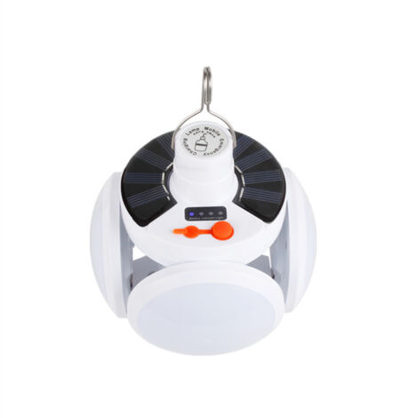 Weiße, kugelförmige, faltbare Solar-LED-Lampe für Outdoor-Camping, Nachtmärkte, mit USB-Anschluss und Dual-Akku