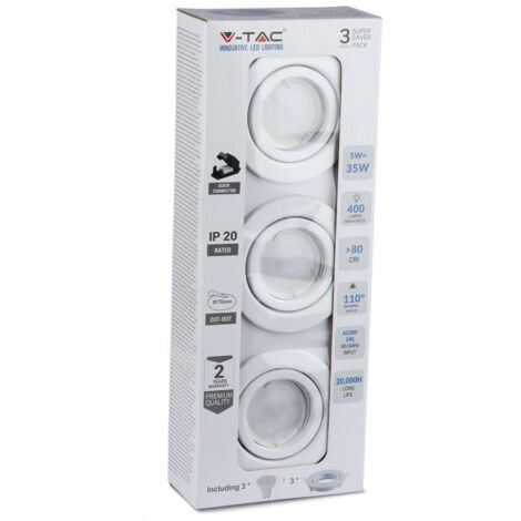 Weiße LED-Strahler GU10 - 3er-Pack - Fassung - IP20 - 5W - 400 Lumen - 6400K