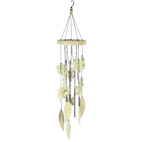 Weiße Metallglocke mit Blumen und Blättern cm12x12h61