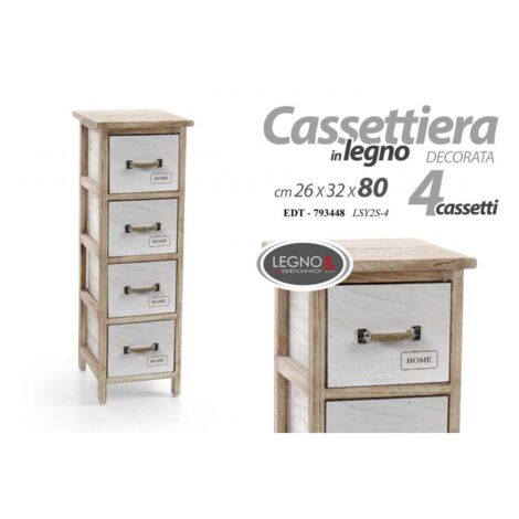 Weiße schäbige schmale Kommode aus Holz 4 Schubladen