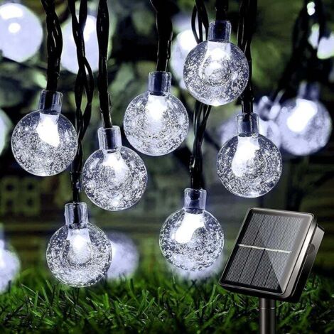 Weiße Solar-Lichterkette, 6,5 m, 30 LED-Birnen, 8 Beleuchtungsmodi, IP65 wasserdicht mit 2 V 140 mA Solarpanel, für Außen-/Innendekoration, Weihnachten, Party usw.