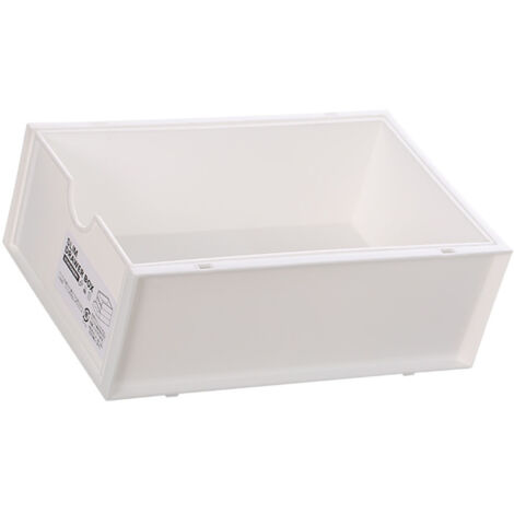 Weiße, stapelbare Aufbewahrungsbox aus Kunststoff mit Dessertmotiv für den Schreibtisch, geeignet für Bürobedarf und Kosmetik.