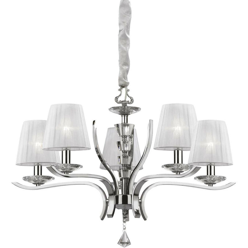 Ideal Lux Lighting - Ideal Lux Pegaso - 5 Light Crystal Multi Arm Kronleuchter Chrom, Weiß, E14