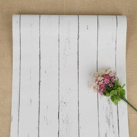 Weiße Tapete Holz Selbstklebende Tapete Holzstreifen Tapete Abziehen und Aufkleben Weiße Holzkontaktpapier Abnehmbare Tapete für Wohnzimmer Küche 45x1000