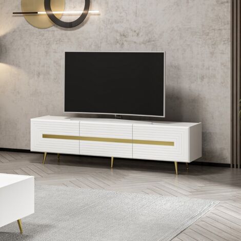 Weiße TV-Basis 180x42x50 cm mit Gold