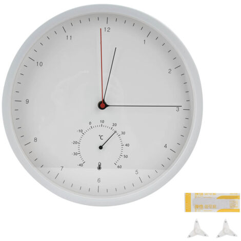 Weiße Wanduhr im nordischen Stil mit Thermometer für Bar oder Geschäft – Weißer Rahmen