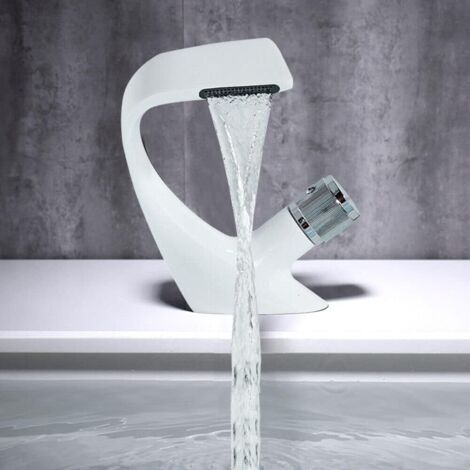 Weiße Waschbecken Mischbatterie 19 cm Höhe Waschbecken Einhebelmischer Wasserfall Wasserhahn für Badezimmer Haus