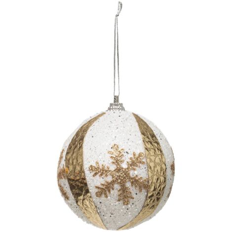 Weiße Weihnachtskugel Flake Gold D 8 cm - Feeric lights & christmas