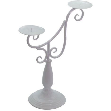 Weißer Arezzo-Metallkerzenhalter 2 Plätze cm31x15,5h44